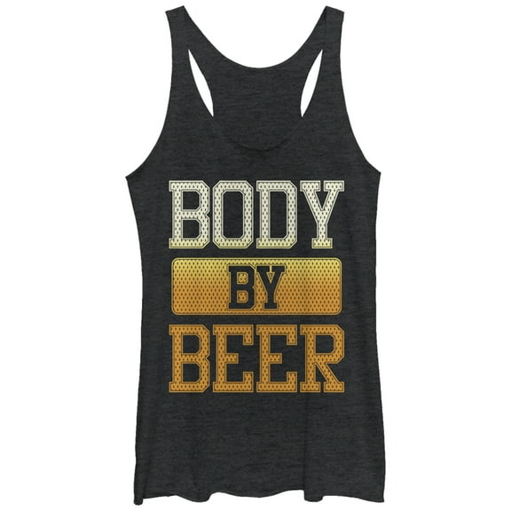 Women's CHIN UP Body By Beer  Racerback Tank Top Black Heather Small