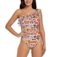 thumbnail image 2 of Yiaed Retro 70s Hippie Print Women One Piece Swimsuits Tummy Control One Shoulder Bathing Suits Pattern Ruffle Swimwear-Medium, 2 of 8