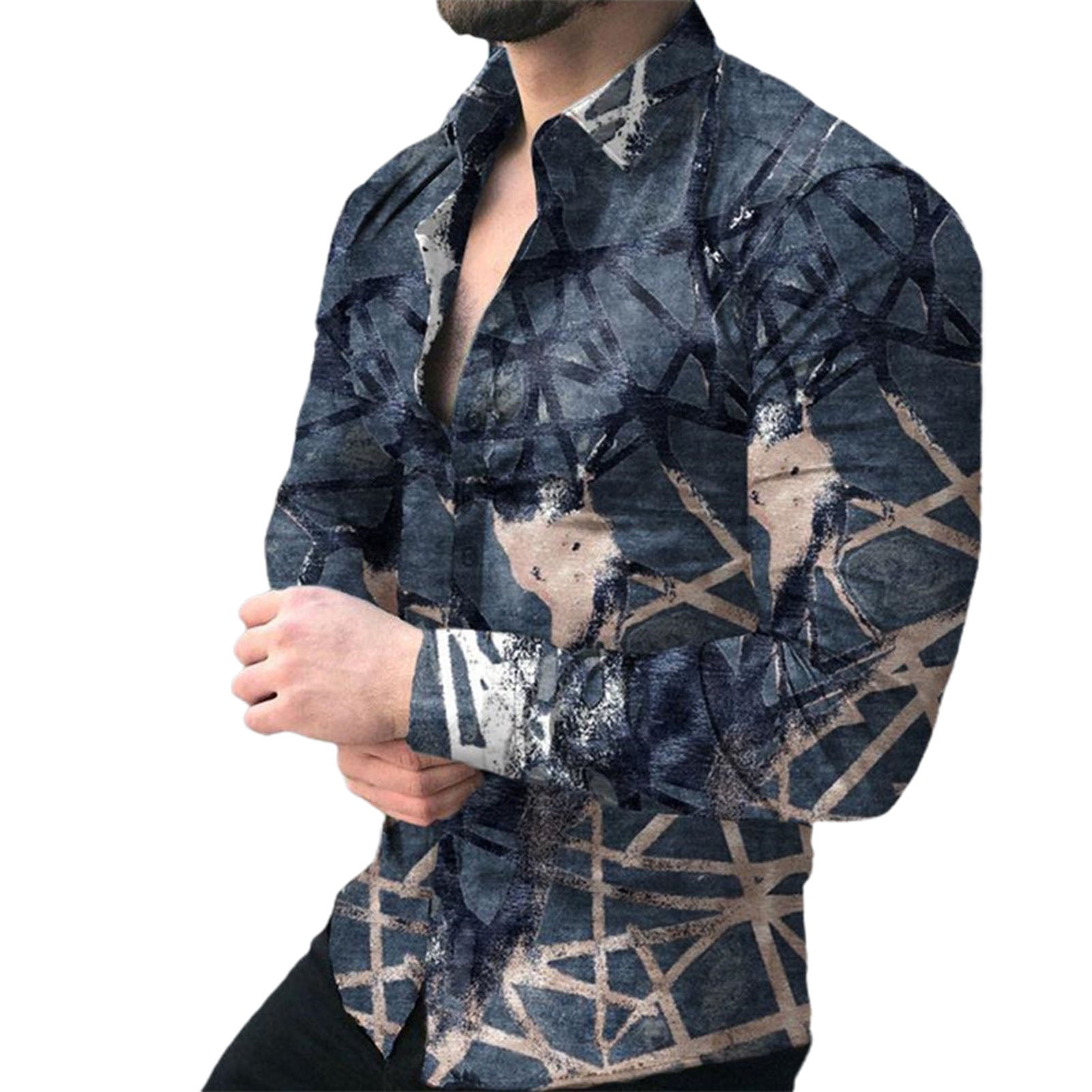 Print Slim Office Shirt Male Clothing 