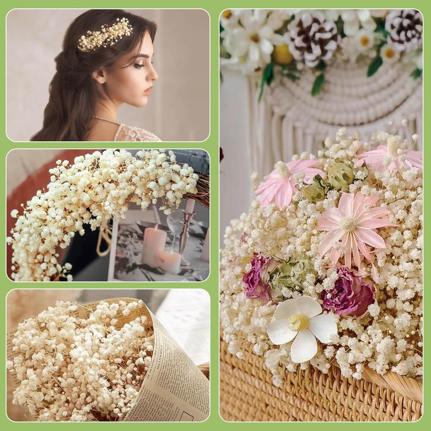 2500+ Dried Babys Breath Flowers Bulk - 17" Ivory White Dried Flower Bouquet, Real Natural Gypsophila Branches for Vase Filler, Wedding, Table Centerpiece, Home Decor, DIY Wreath Floral, Crafts
