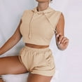 thumbnail image 2 of REORIAFEE 2 Piece Outfits for Women Sweatpants Soft Loungewear Sets Festival Outfits Women Casual Round Neck Hooded Vest Pocket Shorts Casual Two Piece Suit Khaki XXL, 2 of 3