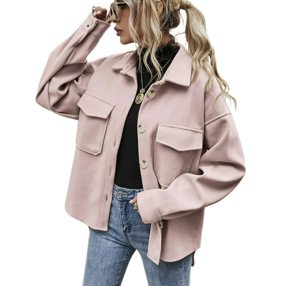 SWSMCLT Women's Long Sleeve Coat Thermal Outerwear Soft Fashion Fall Button Down Jacket Travel Drop Shoulder High Low Pink Large