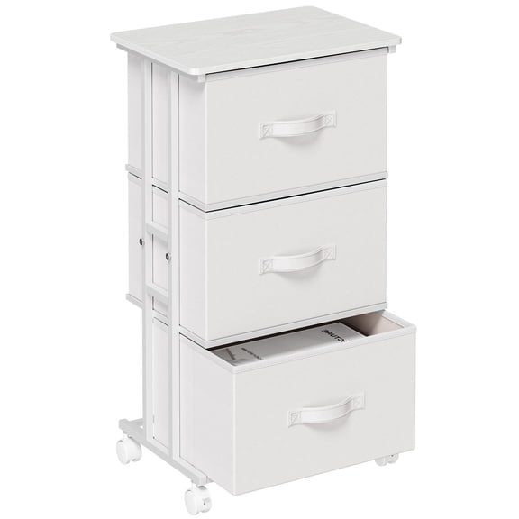 Rolling 3-Drawer Vanity Dressing Table, Fabric Storage Cabinet with Detachable Drawers & Organizer for Bedroom