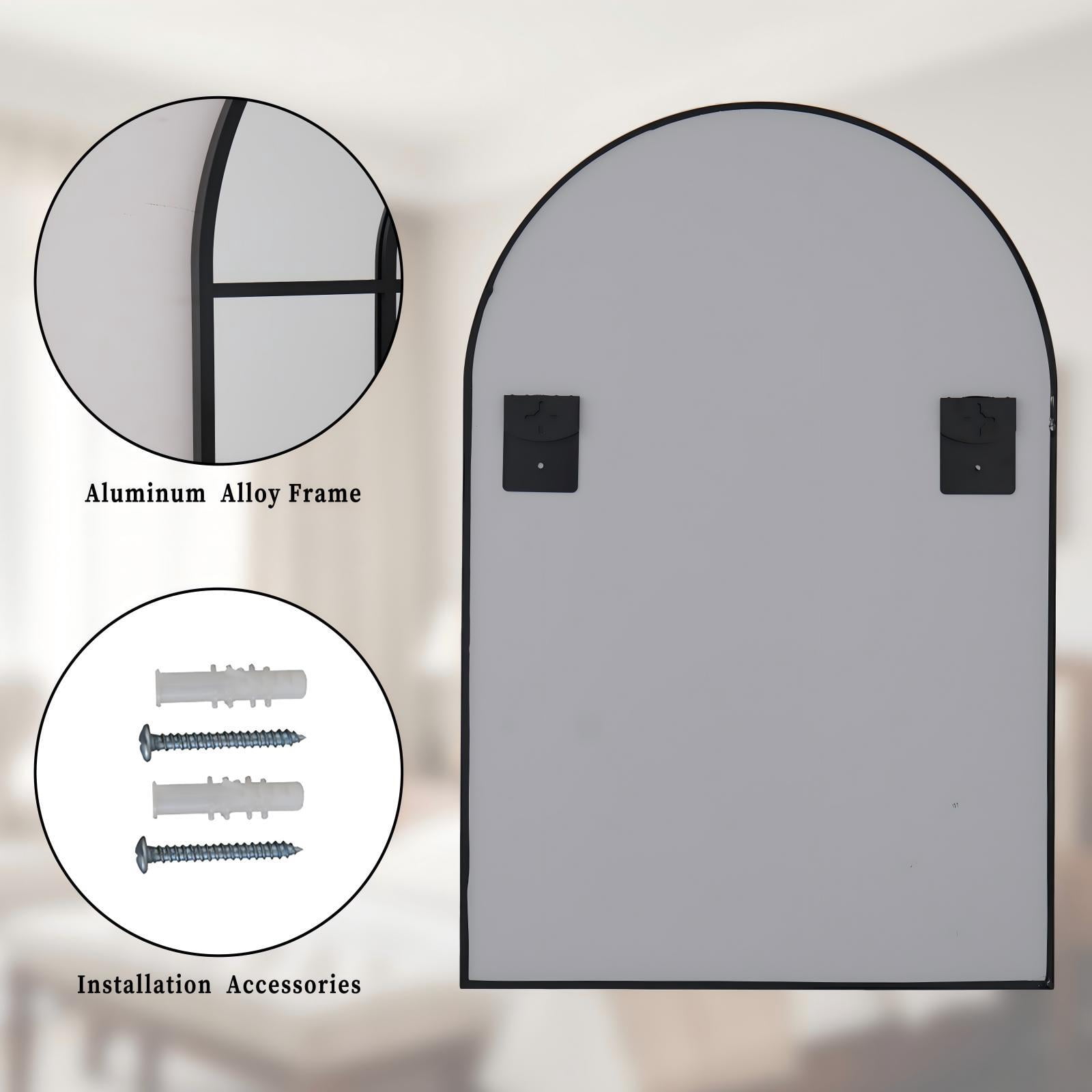 BEAUTYPEAK 24"x36" Arched Windowpane Mirror Bathroom Mirror Wall Mirror,Black