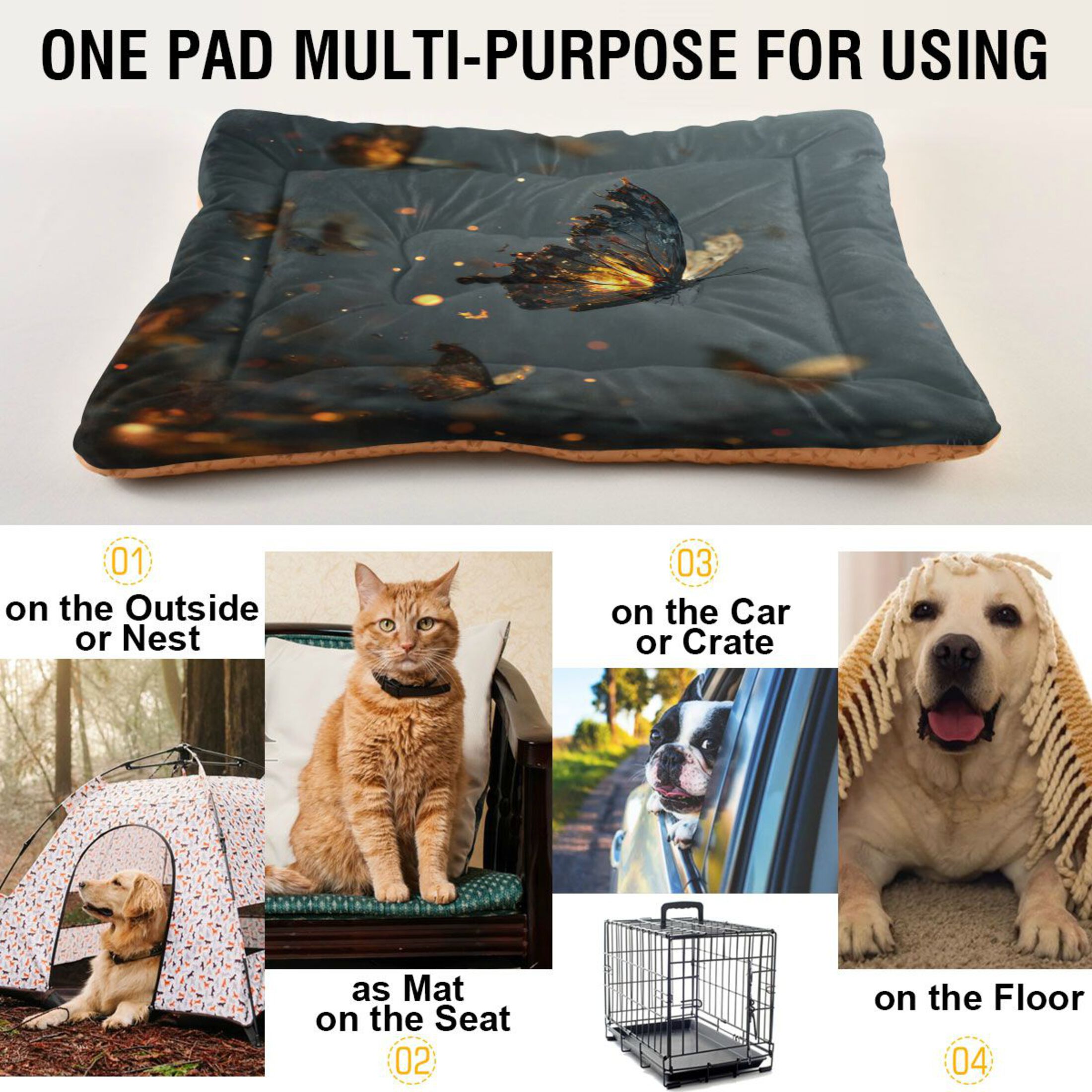 Qxltty Fire Butterfly Ped Pad Wear-resistant and Hard to Bite Through Sleeping Pad for Small Medium Large Dogs Winter Pet Bed 36×24in