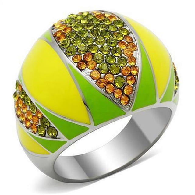 High Polished No Plating Stainless Steel Ring with Top Grade Crystal, Multi Color - Size 6