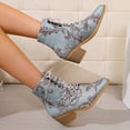 thumbnail image 4 of Rokment Retro Embroidered Dress Combat Boots for Women 2025 Fall Winter Vintage Pointed Toe Chunky Stackable Mid Heel Short Ankle Booties Light Blue Size 9.5, 4 of 8