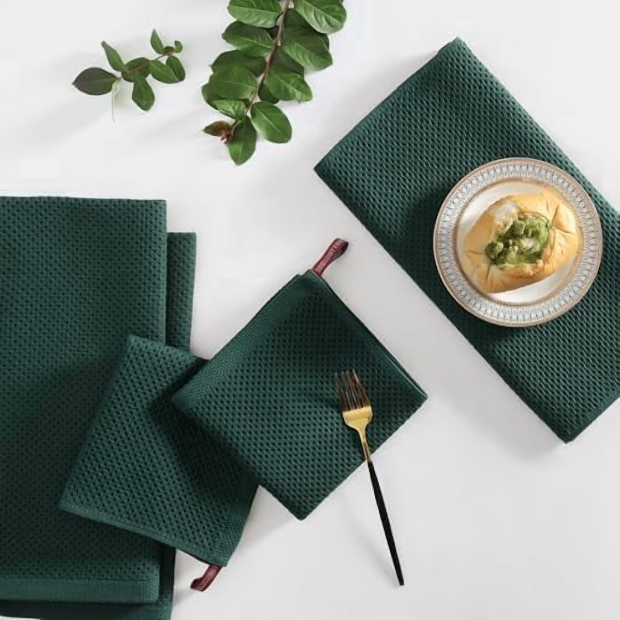 100% Cotton Kitchen Towels and Dishcloths Set, 12 x 12 Inches and 13 x 28 Inches, Set of 12 Bulk Kitchen Towels Set, Ultra Soft Absorbent Dish Cloths for Washing Dishes, Blackish Green