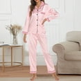 thumbnail image 4 of Juosiy Women Pink Striped Ice Silk Pajamas Soft Comfy Long Sleeve Shirts and Long Pants Sleepwear Home Clothing, 4 of 4