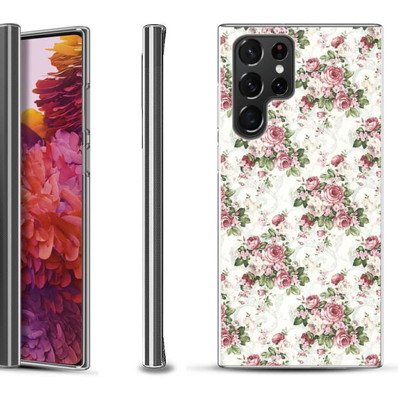 Slim-Fit Fashion Gel Phone Case for Samsung Galaxy S22 Ultra 5G, by OneToughShield ® - Floral/Rose
