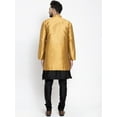 thumbnail image 5 of eloria Men's Indian Traditional Black & Gold Silk Blend Kurta with Churidar Pyjama and jacket Set, 5 of 7