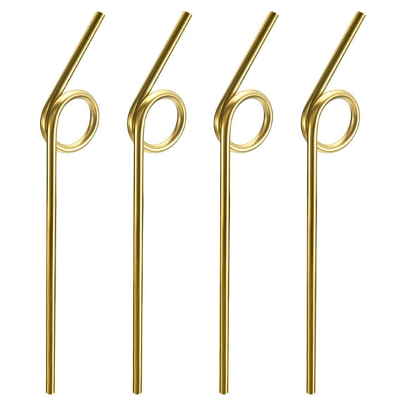 Unique Bargains 4Pack 9.1' Curly Shape Stainless Steel Straws Reusable Metal Straw, Gold