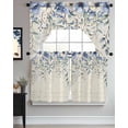 thumbnail image 3 of Blue Flower Kitchen Curtain and Valance Set 3 Pieces,Rod Pocket Short Tier Curtains 24 Inch Length,Farmhouse Eucalyptus Retro Country Plant Swag Topper Small Window Treatment for Cafe Bathroom, 3 of 6