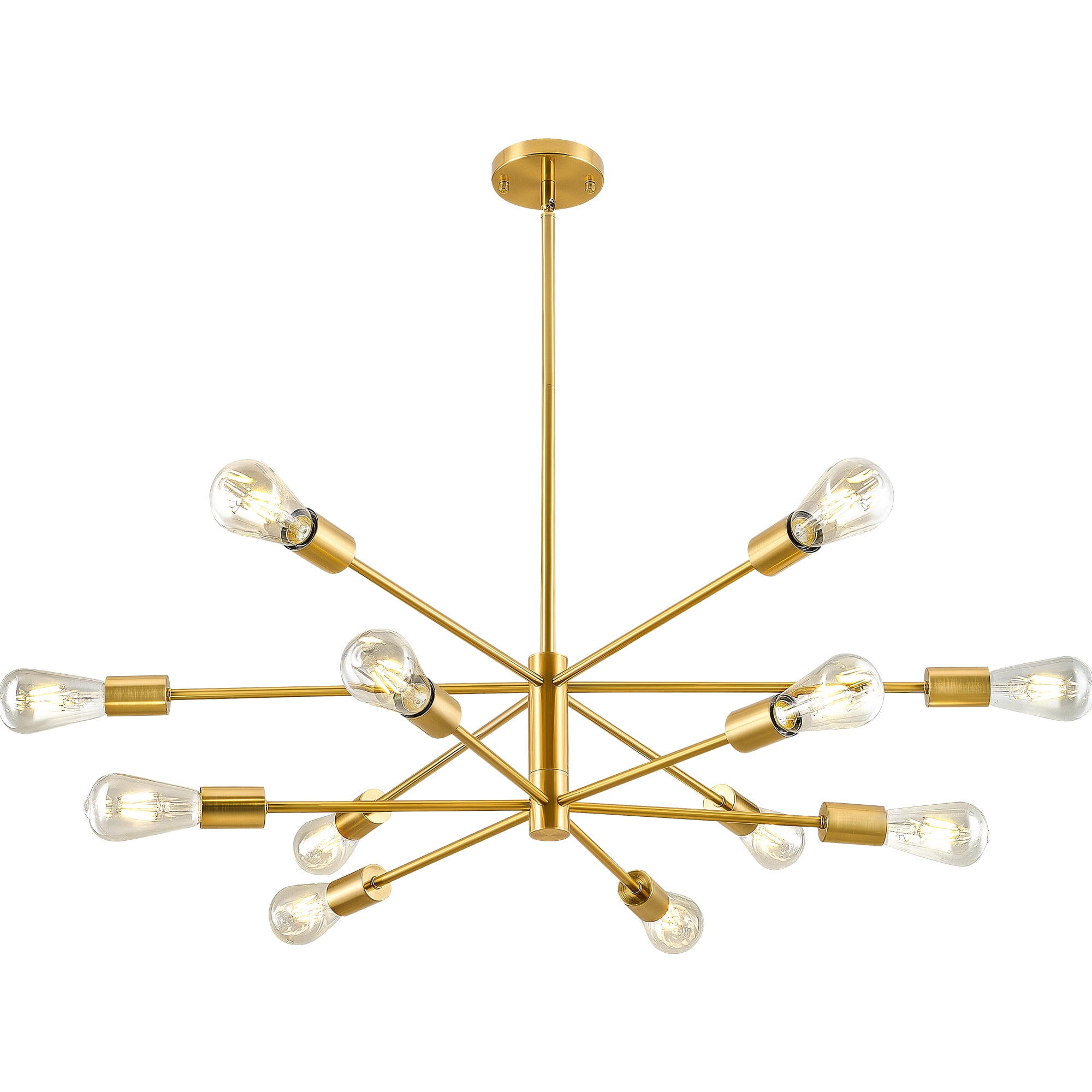 Bestco 12-Light Modern Sputnik Chandelier for Dining Room with 4 Extension Rods Gold