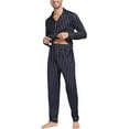 thumbnail image 4 of Aiyino Men's Silk Satin Pajama Set Striped Long Sleeve Button Down Classic Sleepwear Loungewear with Front Pocket, 4 of 8