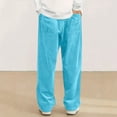 thumbnail image 5 of Dwelliawo Mens Vintage Wide Wale Ribbed Corduroy Baggy Straight Pants Elastic Drawstring Waist Retro Casual Cargo Trousers with Utility Pockets Sky Blue 2xL, 5 of 5