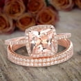 thumbnail image 2 of Trio Wedding Ring Set 2 Carat Real Morganite Moissnaite Engagement Ring & 2 Matching Wedding bands Sterling Silver with 18k Gold Plating, 2 of 4