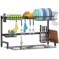 thumbnail image 1 of Over Sink Dish Drying Rack Stainless Steel Dish Drainer with Utensil Holder Adjustable Length (..in) Large Dish Rack for Storage Kitchen Counter, 1 of 7