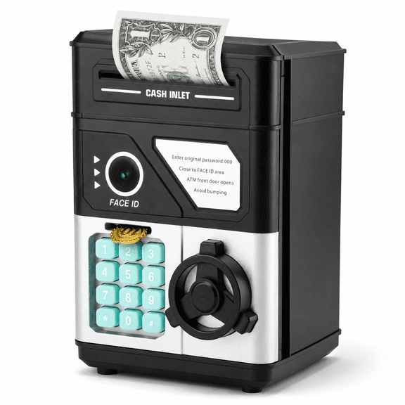 Piggy Bank for Boys Girls,Kids Safe,Electronic Mini ATM Money Saving Box Toy 2025 with Password & Face ID Simulation,Christmas Birthday Gifts for 4 5 6 7 8 9 10 Year Old,Coin Cash Can