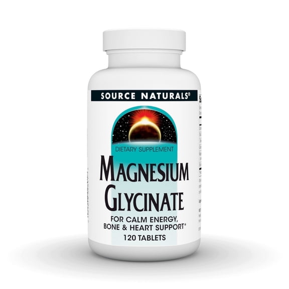 Source Naturals Magnesium Glycinate, For Calm Energy, Bone & Heart Support*, 200 mg per Serving - 120 Tablets