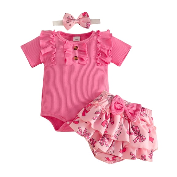 Newborn Infant Baby Girl Clothes Romper Shorts Set Floral Summer Outfits Cute Baby Girl Clothing,Hot Pink