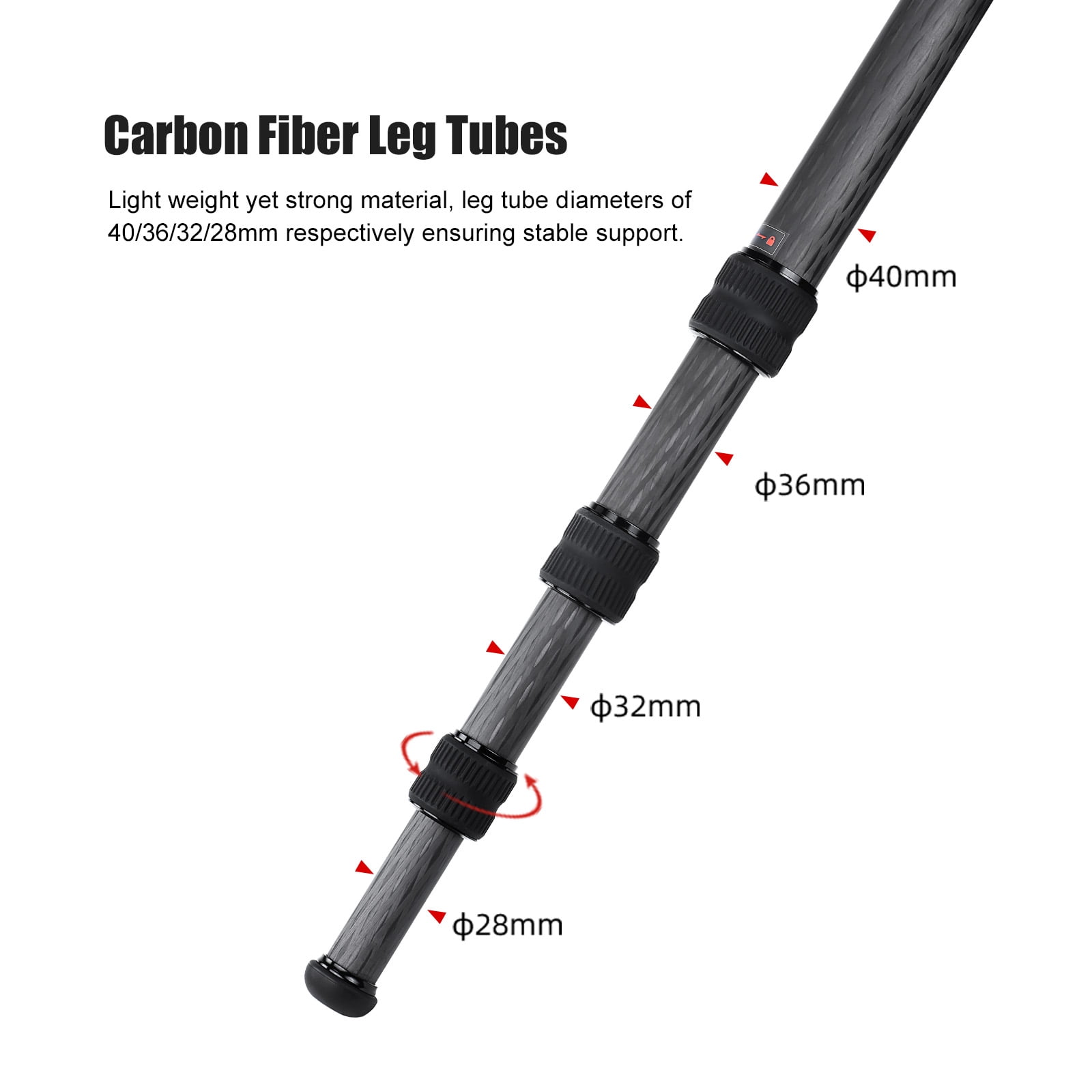 SUNWAYFOTO T4040CM Heavy Duty Carbon Fiber Tripod for Video Camera Photography and Hunting, 4 sections, 88lb(40kg) Load