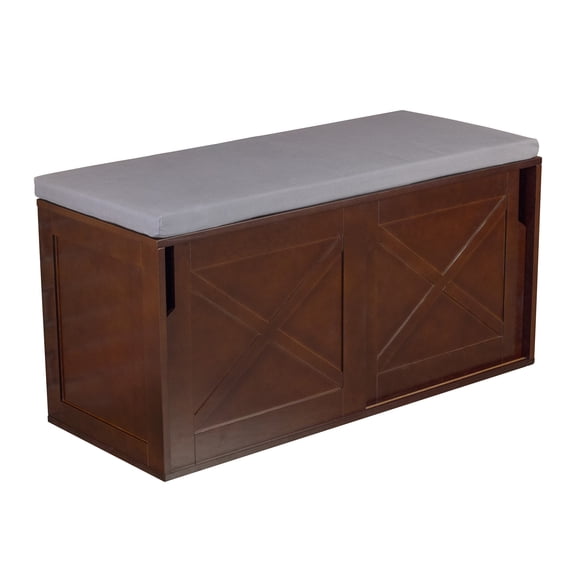Contemporary Home Living 38.75" Brown and White Wooden Shoe Bench