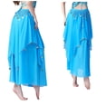 thumbnail image 2 of 35.4in 120D Chiffon Women's Belly Dance Skirt with Coins,Light Blue, 2 of 4