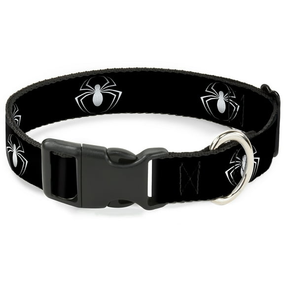 Marvel Comics Pet Collar, Dog Collar Plastic Buckle, Spider Logo Black White, 7 to 8.5 Inches 0.5 Inch Wide