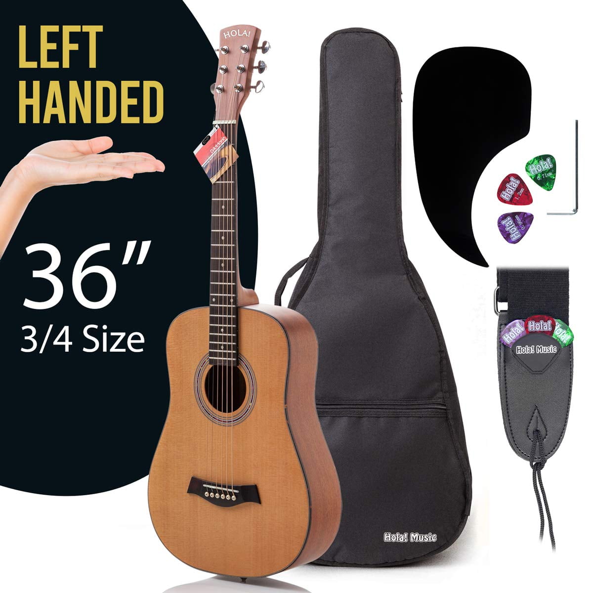 LEFT Handed 3/4 Size (36 Inch) Acoustic Guitar Bundle Junior Series by