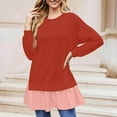 thumbnail image 2 of AherBiu Crewneck Sweatshirts for Women Ruffle Patchwork Long Sleeve Casual Loose Pullover Tops, 2 of 6