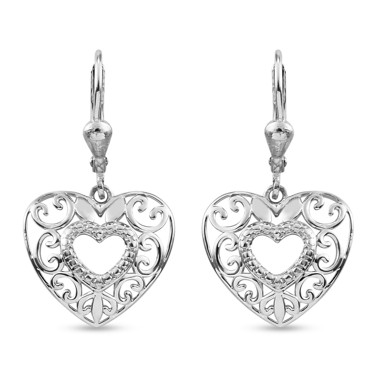 Sterling Silver Plated &18K Gold Plated Hollow Peach Heart Horse Head Charm Dangle Earring