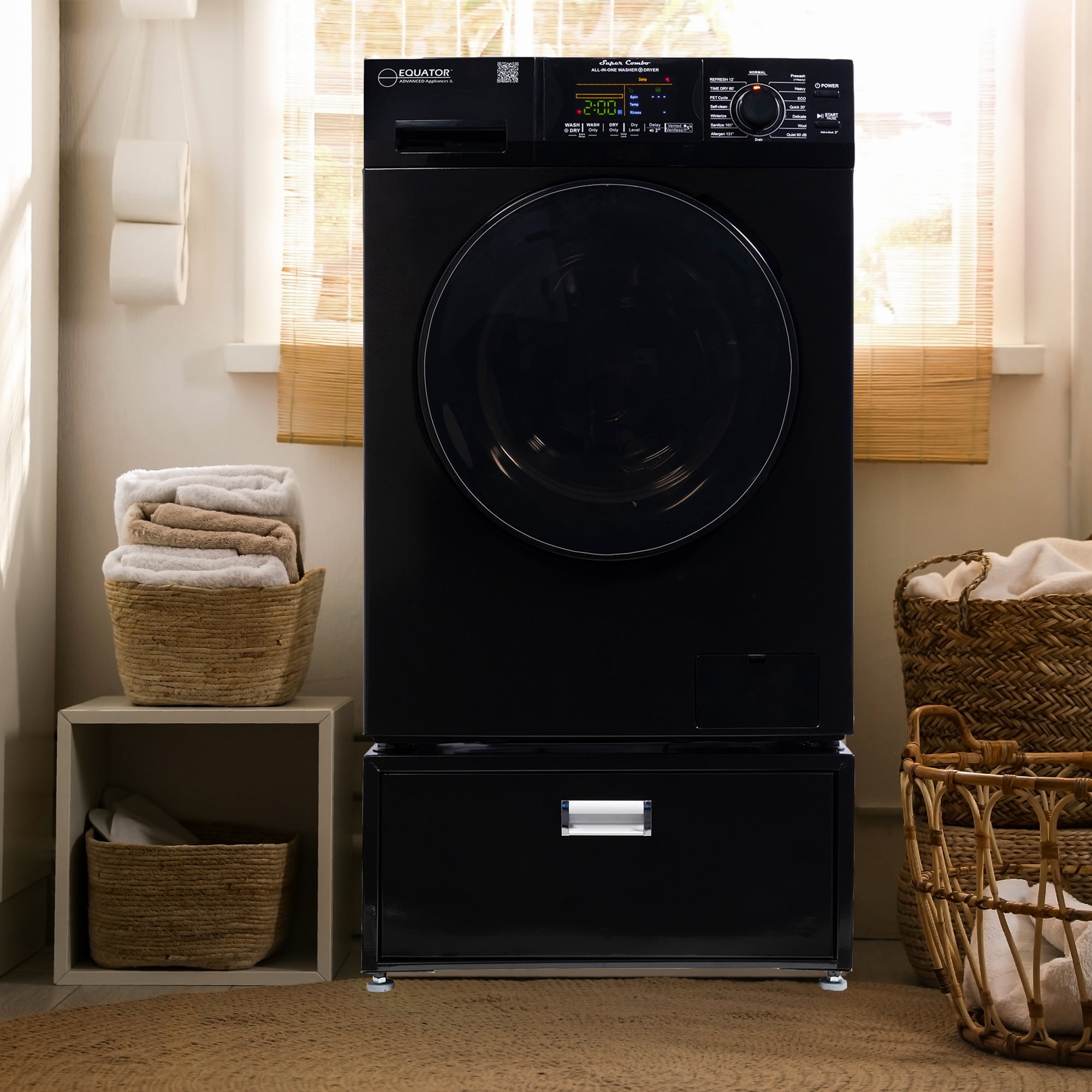 Equator 1.6cf 110V Vented/Ventless Sani Combo Washer Dryer Pet Cycle + Pedestal