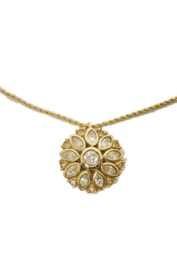 Pre-Owned Christian Dior Dior Necklace, Crystal Flower, Bijou, GP Gold, Spiga Chain, GERMANY...