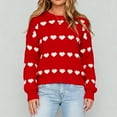 thumbnail image 2 of Womens Valentines Sweaters Sweet Two Tone Heart Jacquard Crewneck Knit Sweater Long Sleeve Pullover Cute Feminine Top Red L, 2 of 5