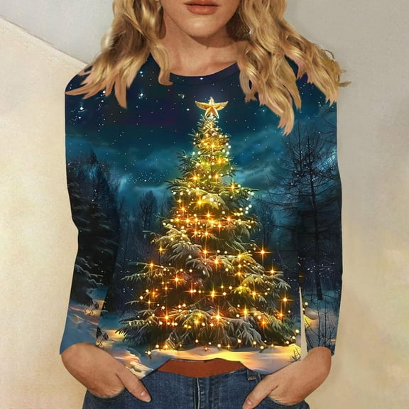 VgaVtl Womens T Shirt Christmas Long Sleeve Womens Shirts Plus Size Regular Holiday Christmas Tree Leisure Cute Tops,Red 4XL