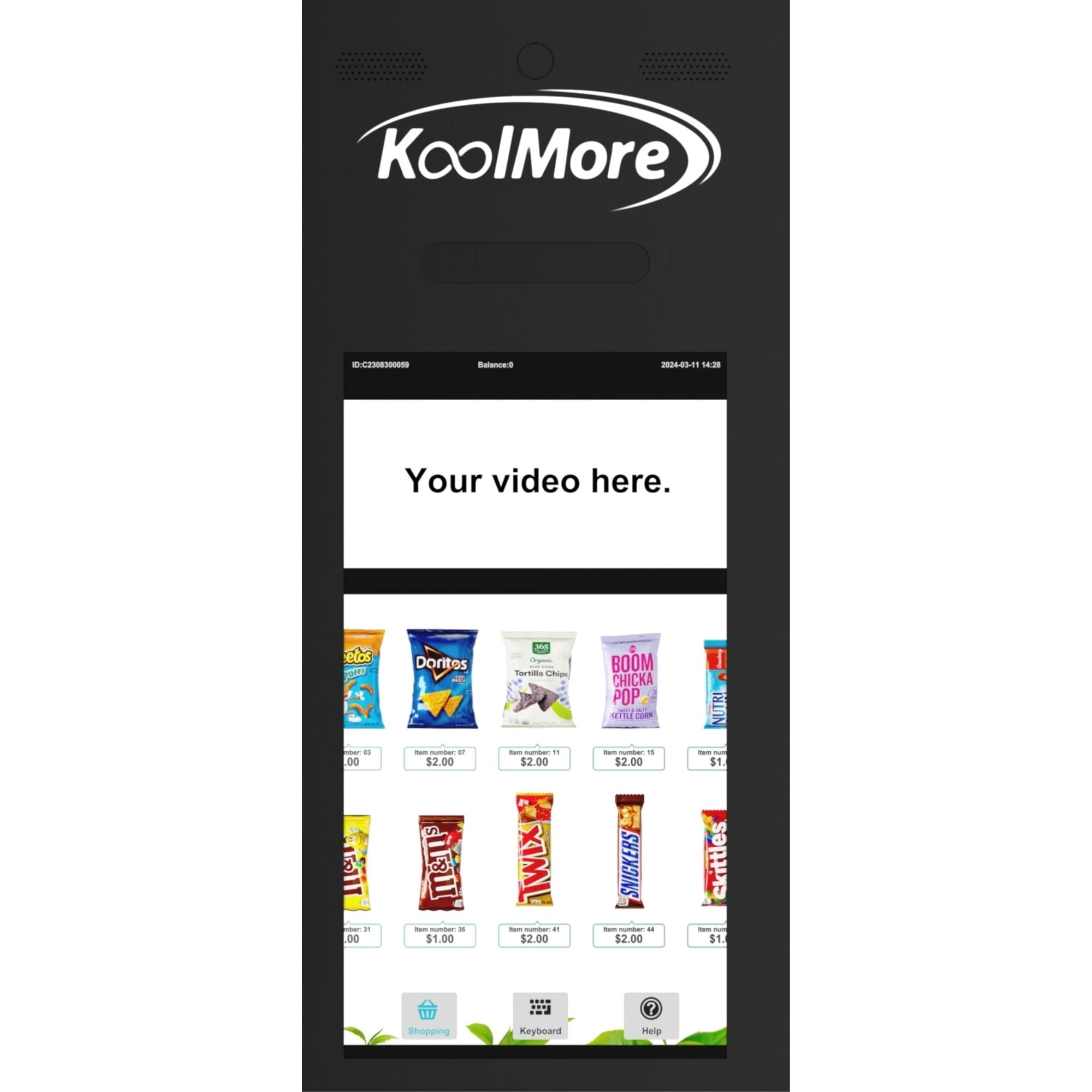 Non-Refrigerated Snack Vending Machine with 60 Slots, Coin and Bill Acceptor, and 22 Inch Touch Screen in Black (KM-VMNT-50-BC)