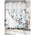 thumbnail image 2 of No Hook Shower Curtain with Snap-in Liner, Aqua Grey Botanical Waterproof Fabric Bathroom Curtains, Watercolor Spring Floral Summer Leaf Bath Curtains & Mesh Top Window Standard 72''x72'', 2 of 9
