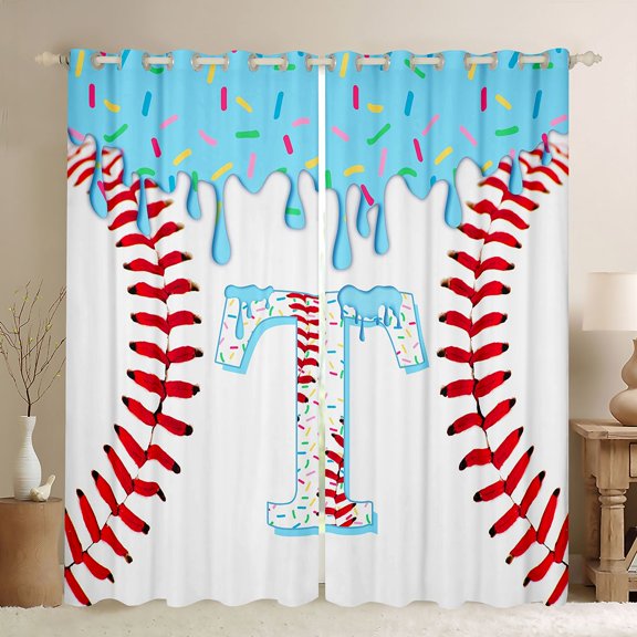Manfei Sport Baseball Black Out Curtains,Initial T Curtains Pack of 2 (42x63 Each)