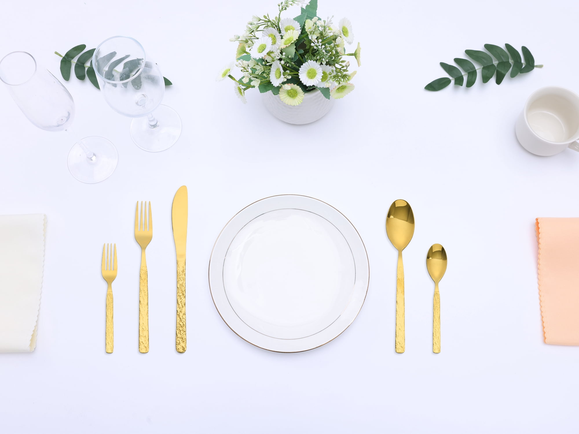 Unique Bargains Stainless Steel Mirror Polished Flatware Set for Kitchen Gold 30pcs