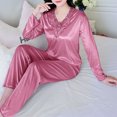 thumbnail image 6 of lmcalzta Plus Size Women's Satin Silky Pajama Sets Long Sleeve Shirts V Neck Pant Soft Breathable Loungewear, 6 of 8