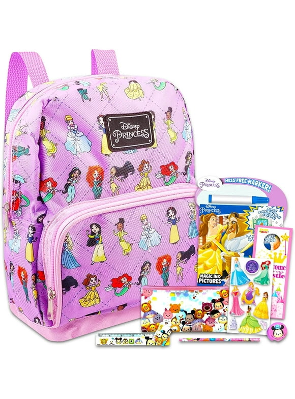 Fast Forward New York Disney Princess Preschool Backpack for Kids, Toddlers ~ 5 Pc School Supplies Bundle with Disney Princess 10" Mini Backpack for Girls, 400+ Stickers, Pens, Coloring Book and More