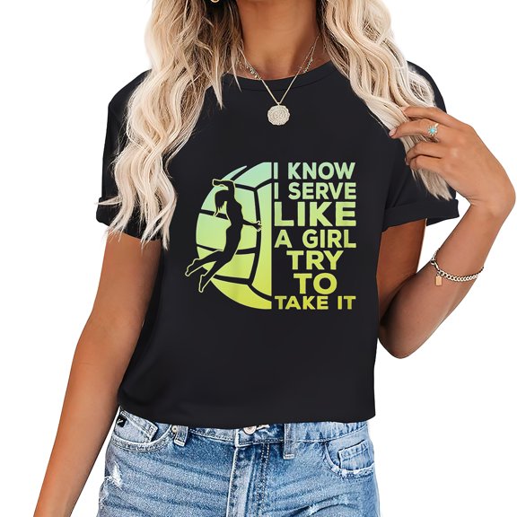 Serve Girl, Beach Volleyball Teen Girls Volleyball Women's Fashion Graphic Tee with Chest Print