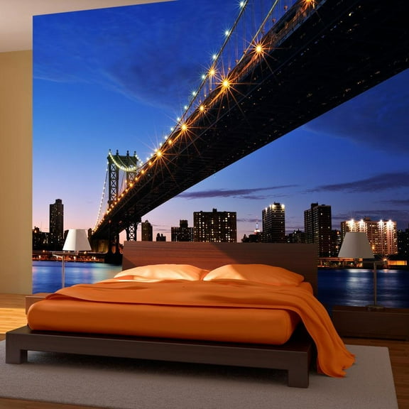Tiptophomedecor New York Wallpaper Wall Mural - Manhattan Bridge & Skyline