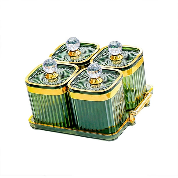 Plato de frutos secos, plato dividido para servir, plato para refrigerios, recipiente para almacenar alimentos, aperitivos Cuadrícula verde 4