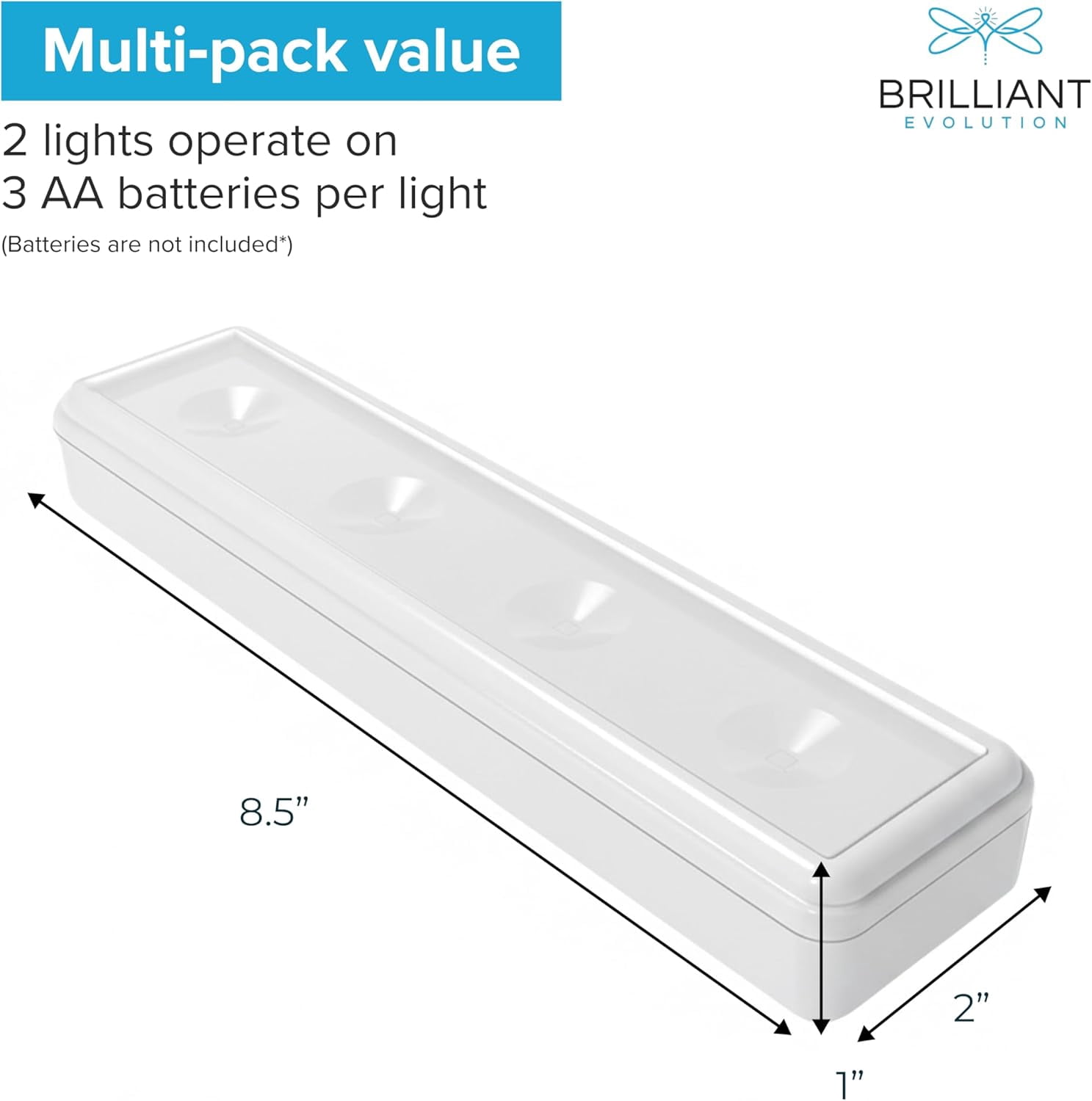 JJEAN-Pack of 2 Wireless LED Stick on Lights Battery Operated Under Cabinet Lighting - 8.5 Inches Long - 65 Lumens Push Light for Kitchen, Closet, and Countertops