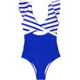 thumbnail image 5 of Lainuyoah Womens Ruffle Sleeve Swimsuit V Neck High Waisted Bathing Suits Sexy Cutout High Cut Color Block Monokini Swimwear, 5 of 5