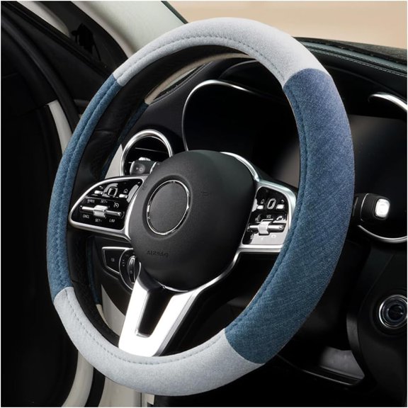 15 Inch Steering Wheel Cover, Linen Breathable Non-Slip Soft Car Steering Wheel Protector, Full Surround Grip Cover for Automobile Interior, Universal Fit for Sedan, Truck, SUV