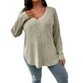 thumbnail image 5 of Gvmfive Plus Size Women Casual Solid Long Sleeve Blouse V Neck Tops Shirt, 5 of 6