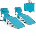 thumbnail image 1 of Gymax Set of 2 Beach Chaise Lounge Chair Folding Reclining Chair w/ Facing Hole Turquoise, 1 of 10